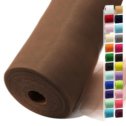 Image of Mocha Mousse Tulle Fabric Rolls 54 Inch by 40 Yards Tulle Bolt Spool for Wedding Decorations DIY Tutu Baby Shower Table Skirt Ceiling Decor Birthday Party Craft Supplies