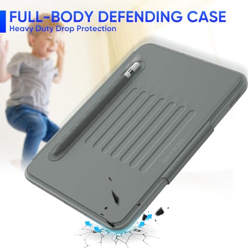 Image of SEYMAC stock Case for iPad (A16) 11th /10th Generation 11 /10.9'', Full-Body Drop Protection,[Stitched Slim Pencil Sleeve],Strong Magnetic Auto Sleep Case, Absorbing Multi-Angles Stand, Card Slot- Gray