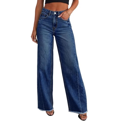 Mid Rise Jeans for Women Cinch Baggy Wide Leg Jeans Woman Trendy Mom Barrel Jean Stretchy Raw Hem Boyfriend Jean2