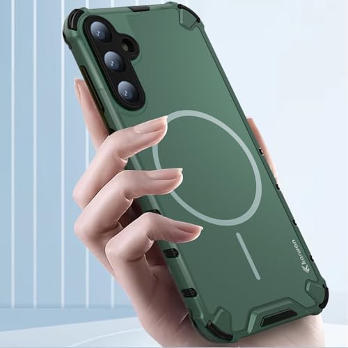 Image of KARWAN Tough Shockproof Back Case Cover Compatible with Samsung A35 Dual Layer Armor Protection with Matt Finish,Edge Guard Bumper Heavy Duty Cover with Magnetic MagEase Wireless Charging (Green)