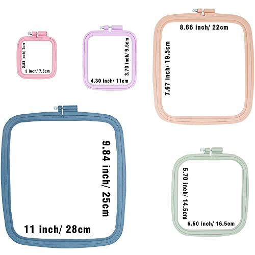 Image of 5 Pieces 5 Sizes Square Embroidery Hoops, Cross Stitch Hoop and ABS Plastic Embroidery Hoops for Embroidery,Cross Stitch and DIY Craft Sewing,Including 16pcs Gold Eye Sewing Needles
