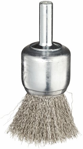 Image of Weiler 11013 Coated Cup Crimped Wire End Brush 3 /4 inch, .006 inch Stainless Steel Fill, Made in the USA