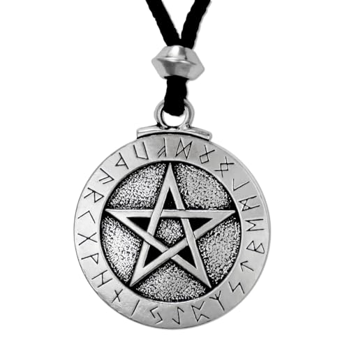 Large Pentacle Pendant Runic Necklace - Pewter Pentagram Jewelry Protection Amulet