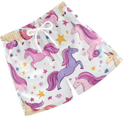 Pigsaly Boys Swim Trunks Pink Unicorns Yellow Star Boys Board Shorts Swimsuit Swimwear Summer Bathing Suit 4T