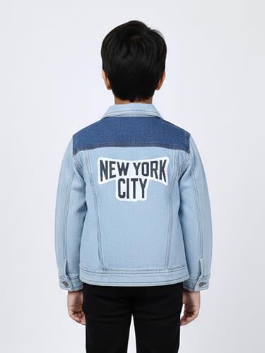 Image of KiddoPanti Boys Denim Jacket | Cotton Poly Blend with Spandex | Washed Denim, Full Sleeve | Button Closure & Front Flap Pockets | Collared Neck