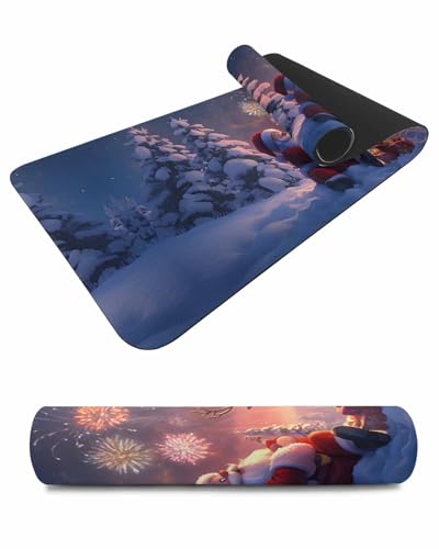 Debedcor Heat Proof Table Pads Waterproof Decorative, Christmas Santa Elk Non-Slip Table Countertop Protector, Xmas Winter Holiday Firework Snow Insulation Mat for Dining Room, 48 x 12 Inches