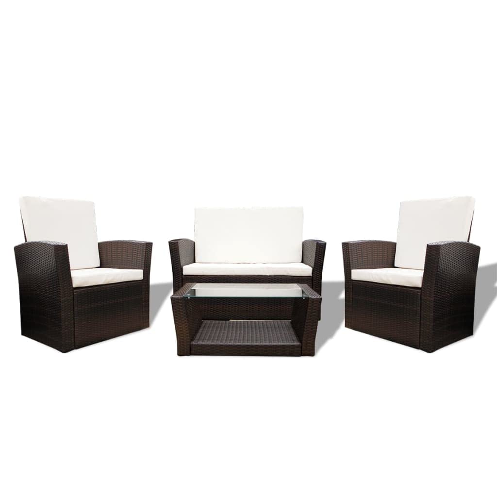 Set Muebles de jardín 4 Piezas y Cojines ratán sintético marrón
