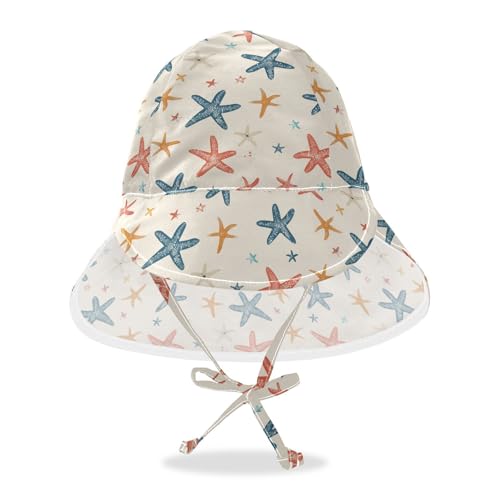 Kids Sun Hats Baby Boys' Beach Play Hats Baby Girls' UV Protection Neck Flap Traveling Camping Hat Starfish Design