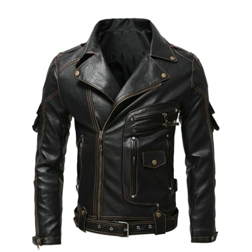Veste en cuir synthétique pour homme finis les objets perdus grâce aux multi-poches