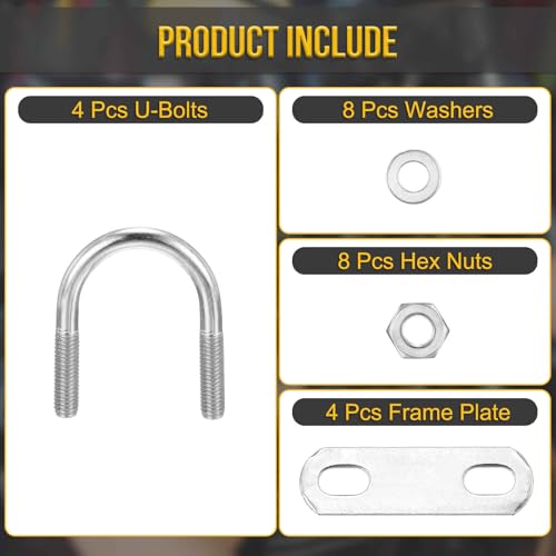 Image of DTGN M6x27x47mm U Bolts Round Kit - 4Set - 304 Stainless Steel U-Bolt Kit with Nuts, Washers, Frame Plate - Good for Pipe, Trailer, Automotive, Leaf Spring Fastener