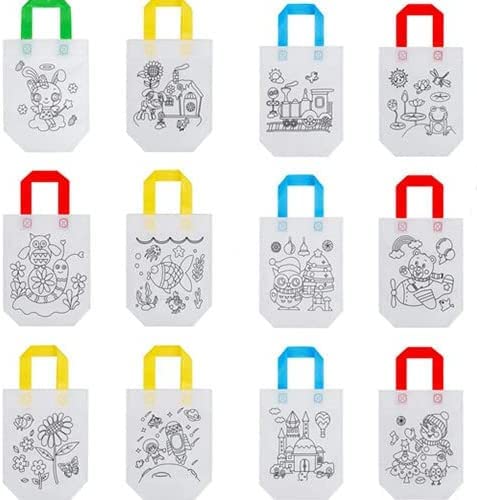 YKKJ Diy Sac de Peinture Sacs de Graffiti et 6 Pcs 12 Motifs Stylos à Colorier Non Tissé Cover