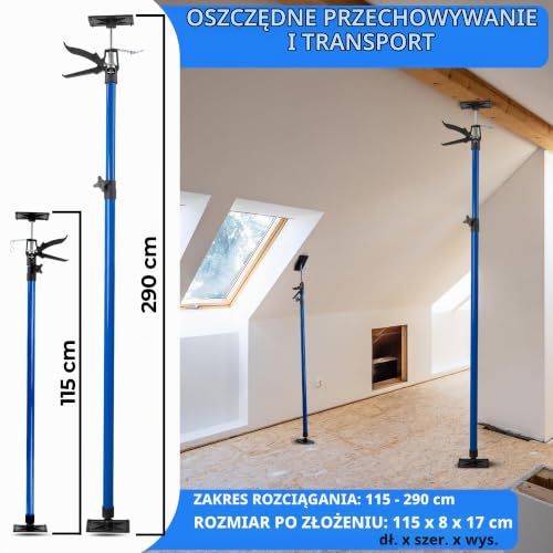 NTG podpora sufitowa jednoręczna | 115-290 cm | Do 30 kg | Kąt 45° | Do zastosowań w suchej budowie, rozbudowie itp. | Podpora montażowa | Podpora sufitowa | Podpora teleskopowa | Podpora sufitowa (2