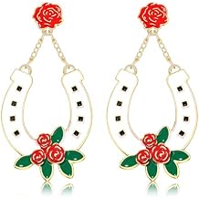 Kentucky Derby Earrings for Women Derby Horse Riding Suit Horseshoe Earrings Horse Race Day Rose Flower Drop Dangle Earrings Kentucky Derby Accessories Outfit Jewelry Gifts