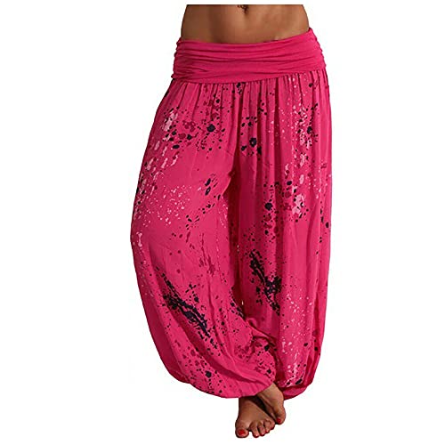 Women's Boho Hippie Pants Yoga Wide Leg Baggy Wide Leg Elastic Waisted 2024 Casual Loose Harem Palazzo with Pockets