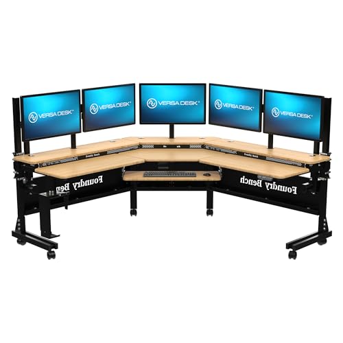 VERSADESK Foundry Bench 80' x 80' Electric Corner L-Shaped Standing Desk Riser on Wheels, Height Adjustable, Motorized Rolling Desk Riser, Sit to Stand Workstation, Bamboo