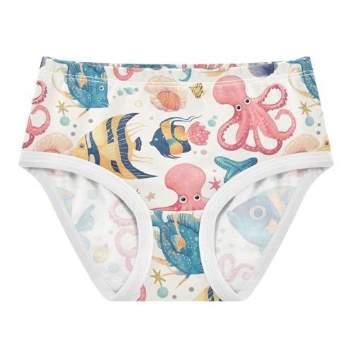 Wusikd Octopuses Girls' Underwear Cotton Colorful Fish Seashells Girls Briefs Soft Toddler Underwear 2T