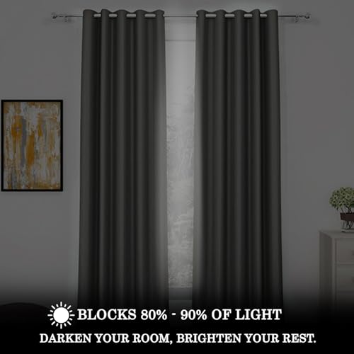 Image of SKIVE India Room Darkening Thermal Insulated Polyester Blackout Curtain | Set of 2 (Size-6 FEET, Grey)