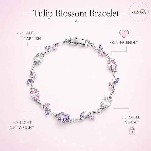 Trending Tulip Bracelet for Women Stylish Latest | Silver and Gold Toned Crystal Floral Tulip Bracelet for Girls & Women | Rapunzel Inspired | Romantic Gift Jewellery - Image 3