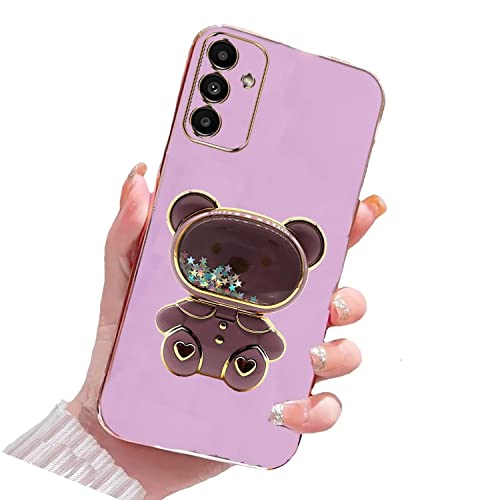 Tivenfezk Nadoli pour Samsung Galaxy A51 Sable mouvant Ours Béquille Coque,Ultra Mince Placage Pliant Maquillage Supporter Silicone Flexible Paillette Housse Étui de Potection