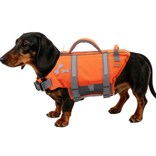 EMUST Dog Life Jackets Dog Life Vests for Swimming Beach Boating with High Buoyancy Dogs Flotation Vest for Small/Medium/Large Dogs S NewOrange