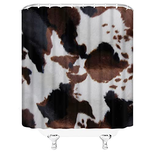 Chui Decor Cow Print Shower Curtain Cute Farm Animal Cowhide Cattle Fur Skin Spots Plain Texture Country Artistic Fabric Polyester Black White Brown 71Inchwx71Inchh #TOP1