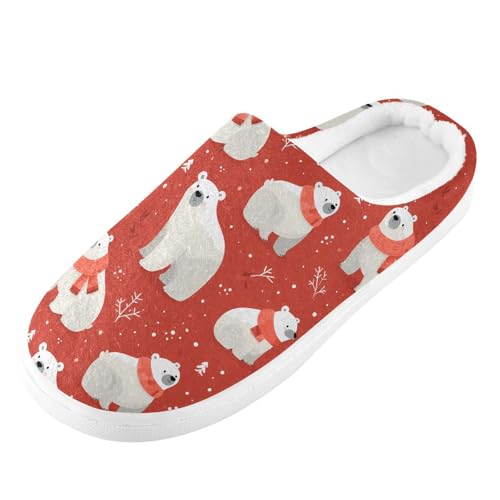 Fuzzy Memory Foam Slippers for Women/Men Arctic Bear Pattern Fluffy Winter House Shoes Indoor and Outdoor