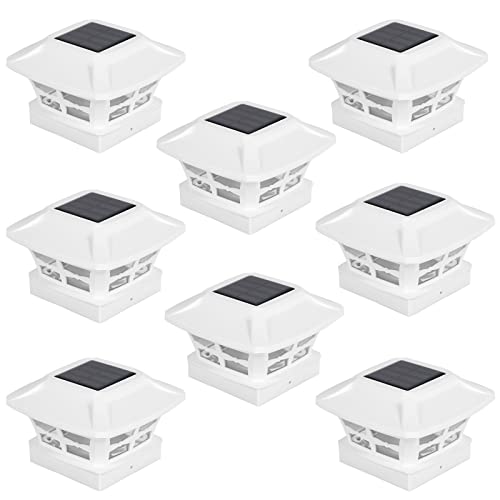 Solar Post Cap Lights Outdoor Solar Powered Post Lights Waterproof LED Fence Light Warm/Cool White 2 Modes Landscape Lamp for 4x4 Posts Garden Yard Deck Fence Patio Decor - White, 8 Packs