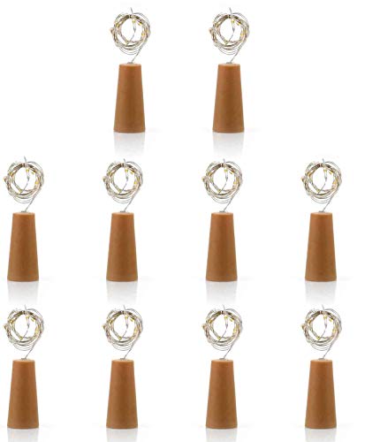 Yomym 10 unidades de luces LED para botella, 2 m, 20 ledes, cadena de luces para Navidad, funciona con pilas, para fiestas, jardín, decoración navideña, botella DIY
