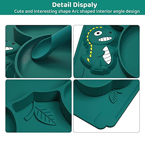 Image of SNOWIE SOFT Baby Suction Plates For Baby Feeding; Silicone Toddler Plates With Deep Divided For Kids To Feed Themselves, Baby Place Mats With Cute Dinosaur Design, Bpa Free,1 Count,Green