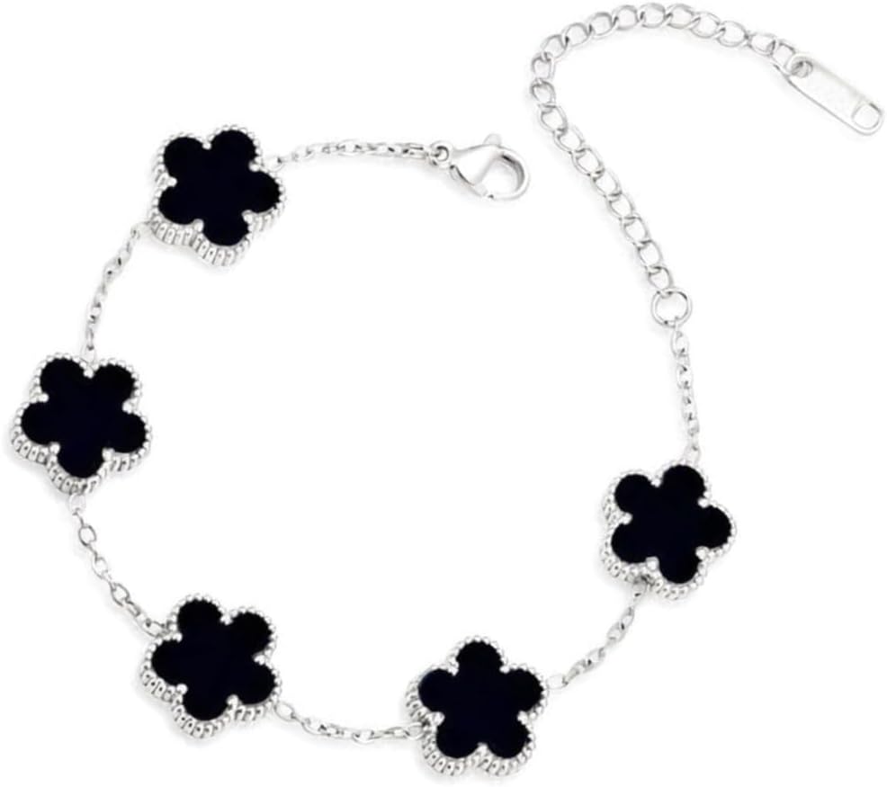 Silver Clover Bracelet for Women Dainty Silver Bracelets Charm Lucky Five Leaves Link Bracelet, Adjustable Chain Link Bracelets Fashion Jewelry Gift