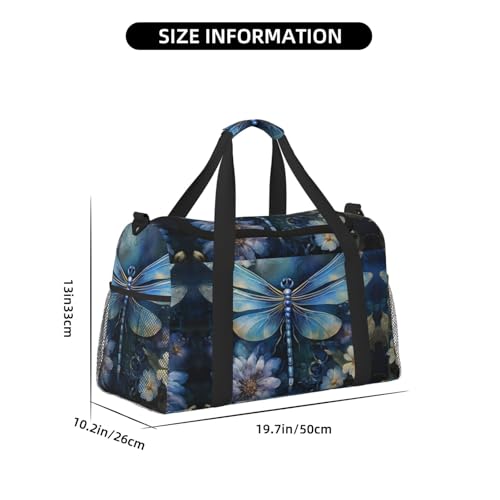 Art Blue Dragonfly Foldable Travel Duffel Bag Tote Carry On Luggage Bag For Weekend Getaways, For Spontaneous Trips4
