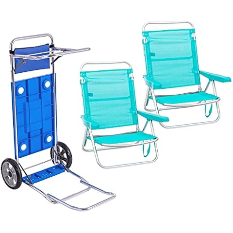 LOLAhome Pack de 2 sillas de Playa de Aluminio y textileno y Carro portasillas Doble Cover