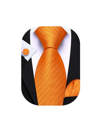 Image of Barry.Wang Solid Striped Tie for Men Silk Necktie Pocket Square Cufflinks Formal Wedding Party Business