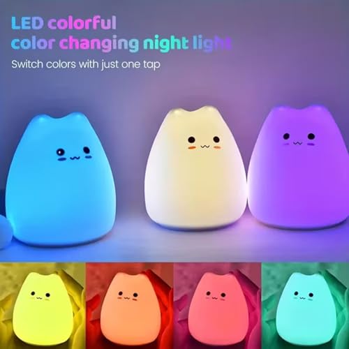Image of Silicon New Cat Night Light, Portable Light with USB Cable Rechargeable, Tap Control & 7 Color Changing LED Light Perfect for Kids, Girls,Boys - Home Decor & Nursery & Gifts