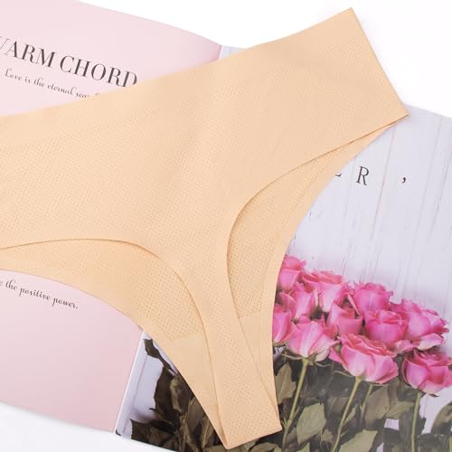 Image of voenxe Seamless Women Underwear Thongs,High Waisted No Show Ladies Panties,Breathable Comfy Active Hi Rise Cut Undies,5-Pack