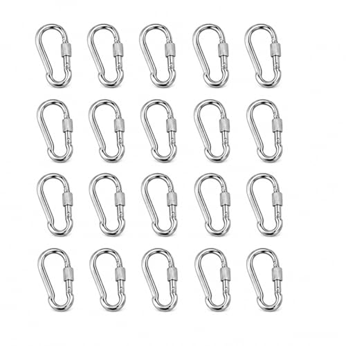 Image of Heavy Duty GI Carabiner Hook Screw Lock Carabiner Hook | Multipurpose Utility Clips for Keys, Bags, Bottles & Daily Use for Camping, Climbing, Hammock, Dog Leash, Swing (20)