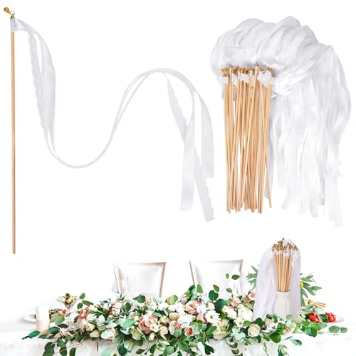 Baguettes de Mariage avec Cloches Ruban Baguettes Magiques Mariage Serpentins 30 Pièces pour Mariage Anniversaires Noël Fêtes