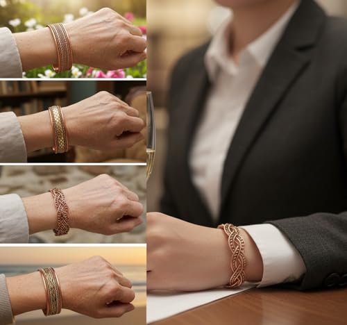 Image of Touchstone copper bracelets | gift for men women |adjustable 100% pure solid real magnetic jewelry | handmade bracelet set combo | rope braided tibetan bangles.
