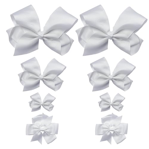 6 pinzas para el pelo con lazo y 2 gomas para el pelo, accesorios para el pelo para niñas, pinzas para el pelo de tela de satén, accesorios para el pelo para niños (blanco)