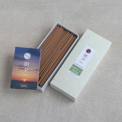 Asayu Japan Traditional Smoke Incense Sticks Sandalwood & White Sage Blend Fragrance Scent (40gr) for Morning Meditation, Relax or Yoga, Made in Japan - Sandalwood & White Sage Blend
