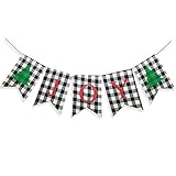 Christmas Joy Banner Decoration Buffalo Check Plaid Xmas Sign Holiday Photo Props Garland Home...