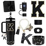 Miglaja Black Accessories for Stanley Cup Accessories 30OZ 40OZ, All Accessories Gift Box Contain Flower Straw Topper, Sillicone Boot, Letter Stickers and Pendants,Spill Stopper Set (Black K)