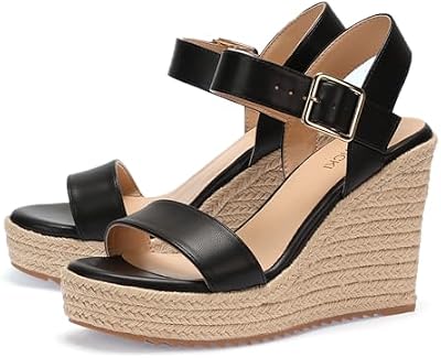 VICKI·VICKI Women's Wedges Sandals Platform Wedge Heels Espadrilles Women Shoes Black Size 6.5
