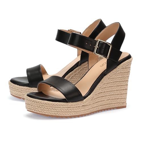 VICKI·VICKI - VICKI·VICKI Women's Wedges Sandals Platform Wedge Heels Espadrilles Women Shoes Black Size 6.5 (40% Off Amazon Deal)