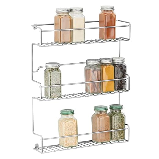 mDesign Especiero de cocina autoadhesivo AFFIXX - Estanterías metálicas para especias con tres estantes - Práctico organizador de especias de color plateado - Metal