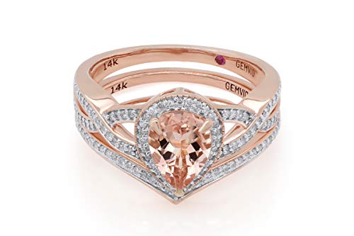 Gemvio Collection 1 1/4 Carat Ct Infinity Halo Bridal Set Ring, Pear 8X6Mm Morganite Gemstone & Diamond 14K Rose Gold Engagement Anniversary Wedding Band Ring For Womens Birthday (1.25 Cttw) Size-8 #TOP7