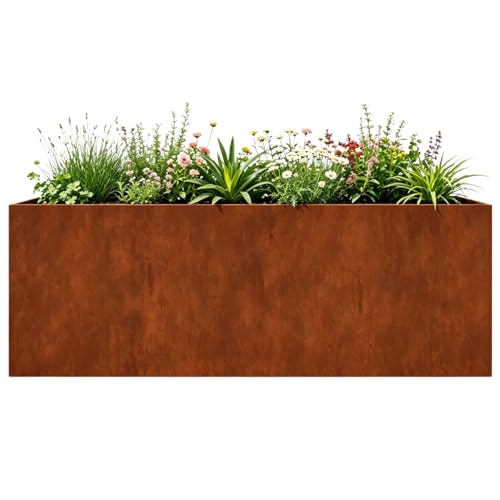 Gecheer Hochbeet 200x80x80 cm Cortenstahl Wetterfest & Offenem Boden Gartenbeet Pflanzkasten für Garten Balkon Terrasse Gemüse Kräuter Blumenanbau