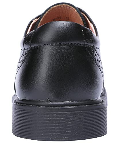 Caytiiy Boy's Classic Lace-Up School Uniform Breathable Hollow Oxford Shoes Comfort Dress Flats Black #TOP1