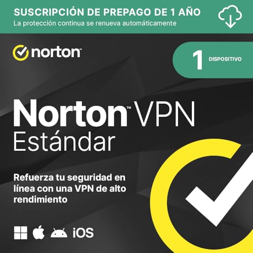 Norton VPN Estándar 2026 |VPN ilimitada 1 Dispositivo| 1 año de suscripción con renovación automática| Descarga digital