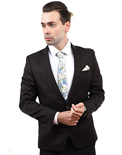 Image of JESLANG Men's Cotton Printed Floral Tie 2.56 inch Skinny Narrow Necktie Various Designs